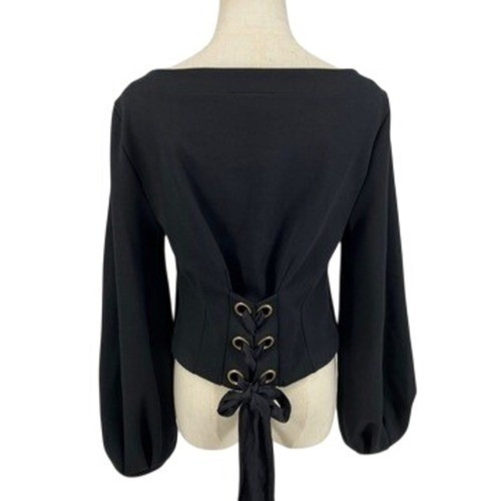 Maeve Black Dark Academia Lace Up Corset Back Balloon Sleeve S Victorian Goth